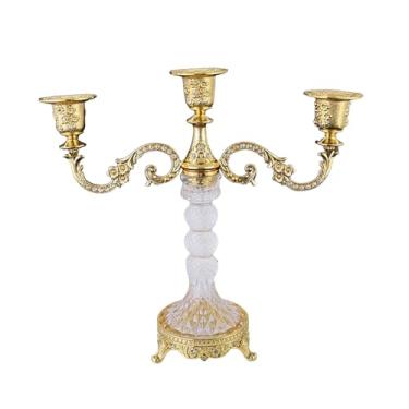 Imagem de MotiveTech Porta-velas de 3 Braços, Castiçal, Castiçal Moderno, Candelabro para Bar, Jantar, Feriado, Decoração de Casa, Ouro, Tamanho real