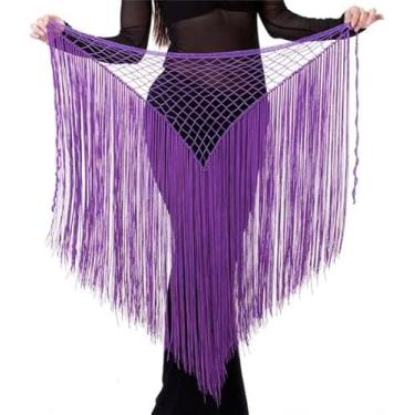 Imagem de Dança Do Ventre Saia De Lantejoulas Saia Dança Do Ventre Acessórios Acessórios Prática Elástico Longo Borla Triângulo Cinto Mão Crochê Dança Do Ventre Quadril Lenço, Pink Purple, One Size