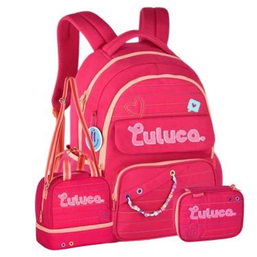 Imagem de Kit Mochila De Costas Luluca Lancheira E Estojo Box - Rosa