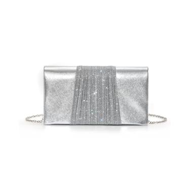 Imagem de Inkfew Bolsas clutch para mulheres, bolsas formais brilhantes para noite com corrente removível para bolsas de casamento, coquetéis, Pu-prata1