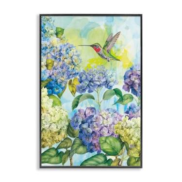 Imagem de Stupell Industries Hortênsias de primavera com beija-flor preto emoldurado giclée design de arte por Tim Coffey, 24 x 16