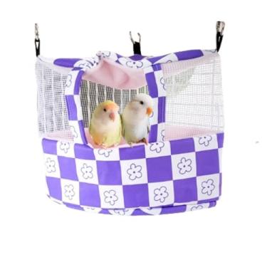 Imagem de CXYYXF Ninho de pássaro respirável para casa de pássaros de verão cabana de galpão rede suspensa para gaiola cabana de papagaio refúgio para hamster periquito periquito calopsitas Lovebird (roxo, P)