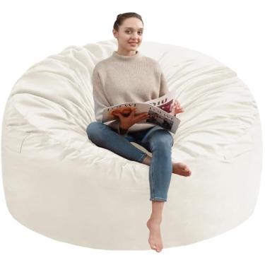 Imagem de SIMFLAG Cadeira de pufe de 1,5 m, poltronas confortáveis com enchimento de espuma de memória, sofá fofo com capa de veludo holandês, cadeiras redondas para sala de estar, sala de jogos - bege