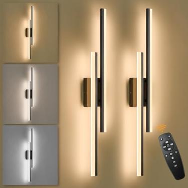 Imagem de Sparklelf Conjunto De 2 Arandelas De Parede Led Pretas, Conjunto De 2 Luminárias De Parede Modernas Com Controle Remoto Para Sala De Estar, Arandela De Parede Regulável Para Cabeceira, Quarto E Banh
