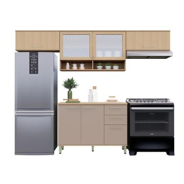 Imagem de Cozinha Compacta 100% Mdf 4 Pçs 280cm Duna Luciane Móveis Freijó/Cinammon