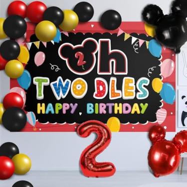 Imagem de Oh Twodles Balloons Red Set Decor - Happy 2nd Birthday Party Theme Banner Backdrop Second Birthday Decorations For Baby Shower Supplies