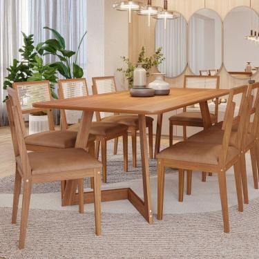 Imagem de Conjunto Sala de Jantar Caju 210cm sem Vidro com 8 Cadeiras Palmas Cinamomo/ Kaki