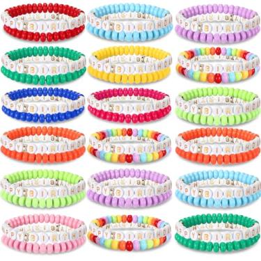 Imagem de Huquary 24 pulseiras de contas a granel de feliz aniversário para mulheres elásticas coloridas joias de festa de aniversário presente para recompensas, eventos de carnaval, enchimentos de piñata