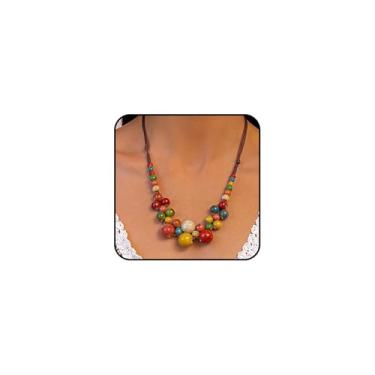 Imagem de Colar de contas de cerâmica boho colorido para mulheres, hippie, vintage, geométrico, miçangas, gargantilha, colar boêmio, grosso, joias de Natal, presentes, Large, Metal, Sem Pedra Preciosa