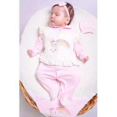 Imagem de Saída de Maternidade Menina 04 peças Arco Iris Rosa Roupas de Bebê - J