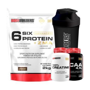 Imagem de Kit Whey Six Gold Zma Cho + Creatina + Bcaa + Coqueteleira - Bodybuild
