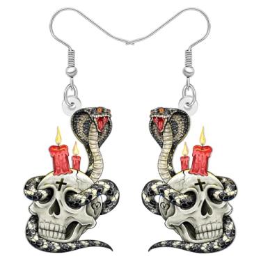 Imagem de DALANE Brincos femininos pendentes de crânio de cobra gótico, com design de velas vermelhas engraçadas, joias punk góticas assustadoras para festas de Halloween, Medium, Acrílico Aço inoxidável, Sem