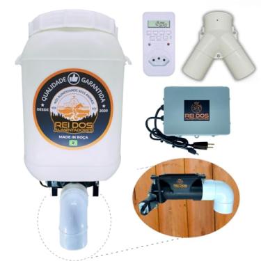 Imagem de Alimentador Automático com Reservatório de Ração de 25 Litros e Divisor Y para 02 Animais, Programável via Timer Convencional Bivolt, Ideal para Cachorro Cavalo Bovino Ovelha Porco Aves Galinha Peixes