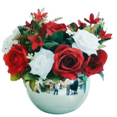 Imagem de Arranjo Flores mistas vermelhas artificiais vaso prata - La Caza Store