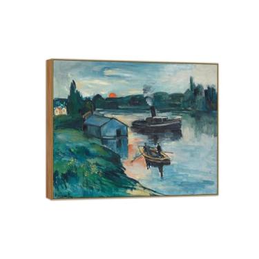 Imagem de BMZFYBS Pôster e impressões de arte famosa da paisagem - pintura em tela para decoração de parede - barco de lavagem - pintura de moldura de madeira para casa 40 x 50 cm 16 x 20 pol