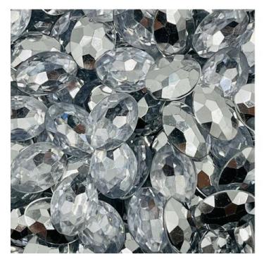 Imagem de Colagem Strass Oval 10x13mm 100pçs Prata Sextavado Biju 24g - Macall