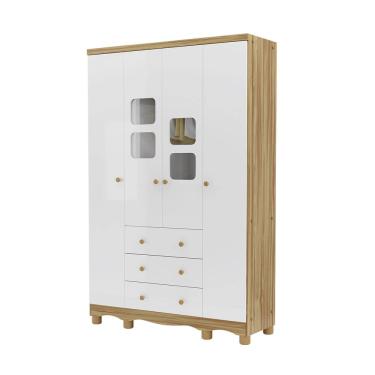 Imagem de Guarda Roupa Infantil Uli New 4 Portas Branco Amêndoa Peroba