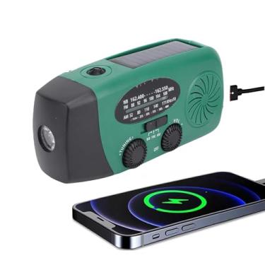 Imagem de POCREATION Rádio Meteorológico Portátil Com Manivela Solar e Power Bank de 2000mAh Bateria de Li AM FM NOAA WB para Sobrevivência Ao Ar Livre Camping Caminhada (Verde)