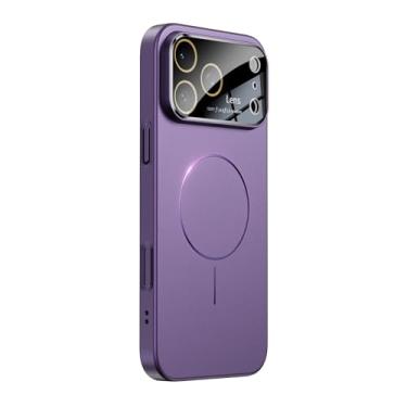 Imagem de Omio Capa magnética para iPhone Pro compatível com MagSafe, protetor de lente de câmera de vidro embutido, visor de logotipo de janela grande, proteção contra quedas de grau militar, capa fosca para
