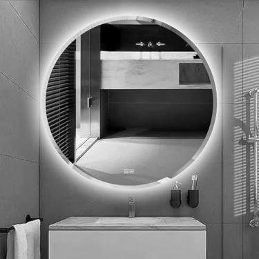 Imagem de Espelho Redondo Com Luz, Espelho De Parede Led Retroiluminado Para Banheiro Com Bordas Chanfradas Contemporâneas, Espelho Iluminado Com Interruptor De Luz Touch, White Light, 80x80cm