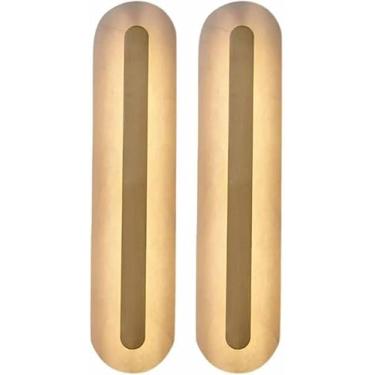 Imagem de Arandelas De Mármore Iluminação De Parede Moderna Luz De Parede Linear De Mármore Interior Latão Ouro Corredor Arandelas Luminárias Escurecimento Led Lâmpada D, Square, 50CM-2 Pack