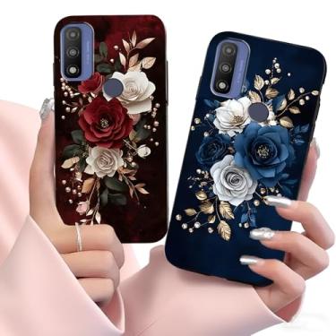 Imagem de B-wishy Pacote com 2 capas lindas e elegantes com glitter de flores para Motorola Moto G Play 2023, Moto G Pure, Moto G Power 2022 Capa protetora de TPU macio à prova de choque para adultos, mulheres