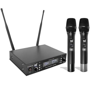 Imagem de Microfone Duplo Sem Fio TSI BR-7000 Uhf 300 Canais, Preto