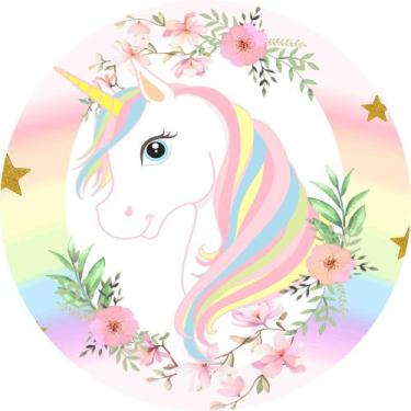 Imagem de Painel De Tecido Sublimado Redondo Unicórnio Flores C/Elástico - Fabri