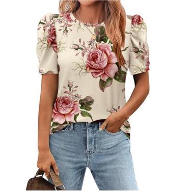 Imagem de Blusa feminina Zeagoo, casual, elegante, manga bufante, estampa floral