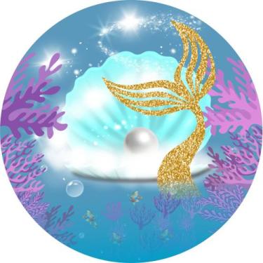 Imagem de Painel de Lona Redondo Cauda De sereia Dourado Fundo Peixes - Fabrika 