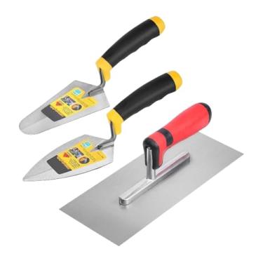 Imagem de KiBcsLic Conjunto de 3 ferramentas manuais para alvenaria, desempenadeira de acabamento plana, ferramentas para reboco, com cabo macio, conjunto de