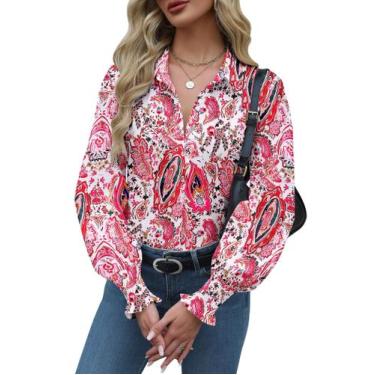 Imagem de Blusa feminina Zeagoo com estampa de botões, lanterna, manga comprida
