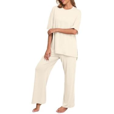 Imagem de Conjunto de pijamas femininos de verão PrinStory Loose Lounge Beige-S