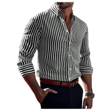 Imagem de Camisa Floerns com estampa listrada com botões frontais e manga compri