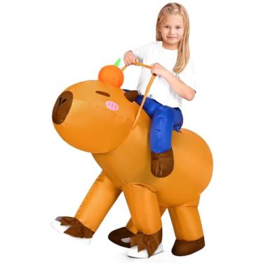 Imagem de Uneedity Fantasia de capivara para adultos, homens e mulheres, fantasia inflável divertida para festa de Halloween, cosplay em animal, traje de cosplay, tamanho adulto, laranja