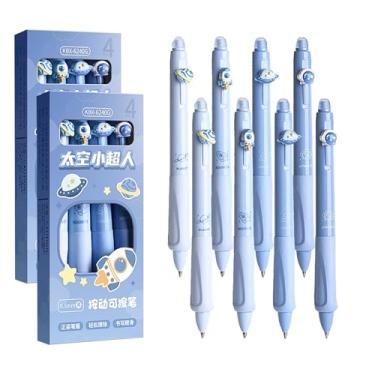 Imagem de YYaaloa 8 canetas de gel apagáveis retráteis fofas de ponta fina de 0,5 mm, tintas azuis e pretas fazem com que os erros desapareçam para planejador de escrita e palavras cruzadas (azul)