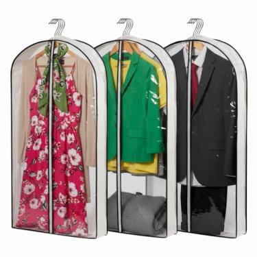 Imagem de Mskitchen Hanging Clothes Bag with 4" Gusseted Garment Bag (Set of 3) for Storage Suit Bag for Closet Clear Garment Bags Dress Covers Garment Bags for Suits, Sweaters, Shirts - 24'' x 40"x4''/ 3 Pack