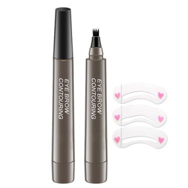 Imagem de Lápis de tinta de sobrancelha da Brow Stylist – Kit de caneta de sobrancelha micro de 4 pontos para levantar e agarrar com 3 estêncil de sobrancelha de longa duração, à prova d'água, cabelo natural