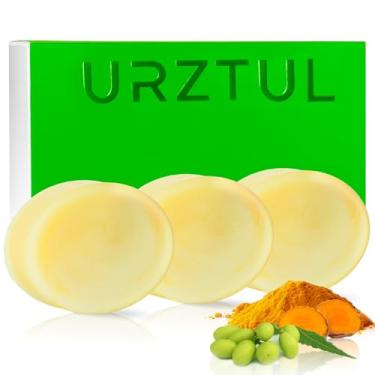 Imagem de URZTUL 3 unidades de barras de sabão de óleo de açafrão e nim, sabonete corporal calmante e hidratante com esfoliação suave, desodorante de odor corporal orgânico para lavagem corporal e facial