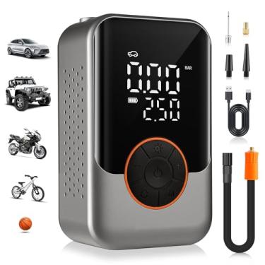 Imagem de SINGARO Compressor de ar portátil sem fio, bomba de ar para pneus de carro de 150 PSI, mini bomba de bicicleta com luz LED, bombas de exibição digital para carro, motocicleta, bicicleta, bolas
