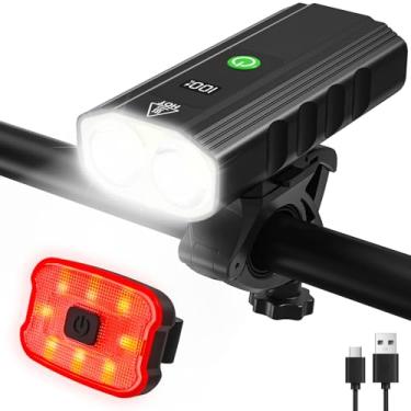 Imagem de Luzes de bicicleta para passeios noturnos, conjunto de faróis e luzes traseiras de bicicleta super brilhantes 2000LM com dispala LCD, recarregável por USB-C à prova d'água, luz de LED para bicicleta