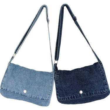 Imagem de 2 peças pequenas bolsas jeans azul bolsa de ombro Hobo bolsas transversais bolsas ajustáveis para celular para mulheres