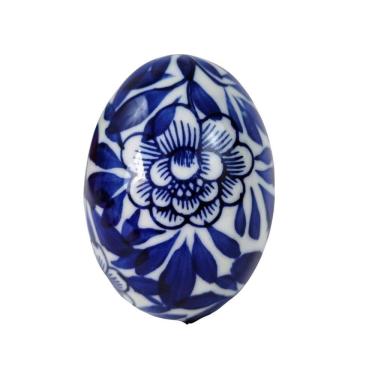Imagem de Ovo De Páscoa Decorativo 8X5Cm Porcelana Azul E Branca A