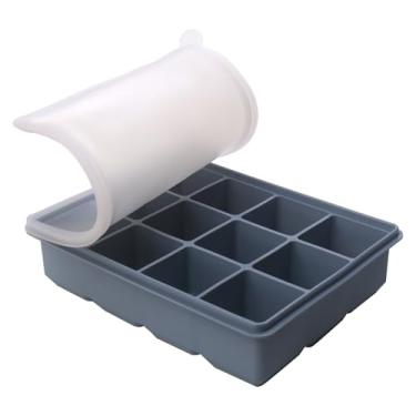 Imagem de Bandejas de silicone para freezer com tampas, 1/2 xícara de moldes de silicone para congelar sopas e molhos individuais, seguro para micro-ondas, faz 12 cubos perfeitos de porções de 1/2 xícara (azul