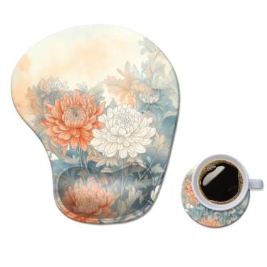 Imagem de Mouse pad ergonômico com descanso de pulso, tapete de mouse de gel de computador confortável suporte de pulso para laptop, mouse para alívio da dor com base de PU antiderrapante flor estética