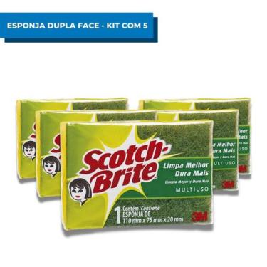 Imagem de Kit C/5 Esponjas Scotch Brite De Limpeza Dupla Face 3m  Bucha Lava Lou