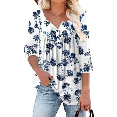 Imagem de Túnica feminina ROSELINLIN, modelagem folgada, manga comprida, branca,