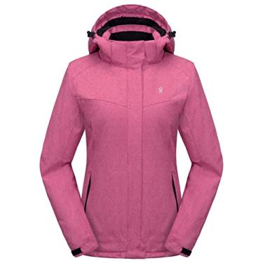 Imagem de Jaqueta feminina impermeável Little Donkey Andy com capuz removível, forro de lã para caminhadas, esqui, rosa PP