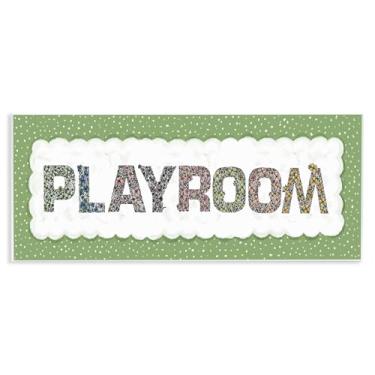 Imagem de Stupell Industries Arte de placa de parede para sala de jogos com borda verde, design de Jennifer Stith, 18 x 43 cm