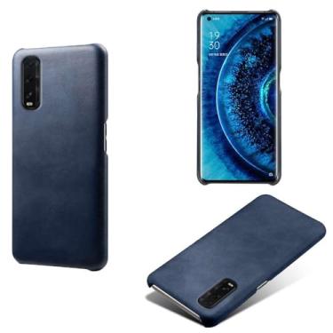 Imagem de Capa para OPPO Find X2,Proteção contra quedas,Casca de volta de cor sólida simples,Design de couro de imitação de plástico-Blue